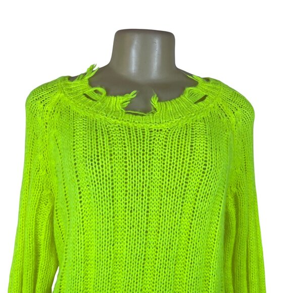 Imperial Womens Neon Yellow Acrylic Polyamide Distressed Knit Sweater Sz M - Picture 4 of 8
